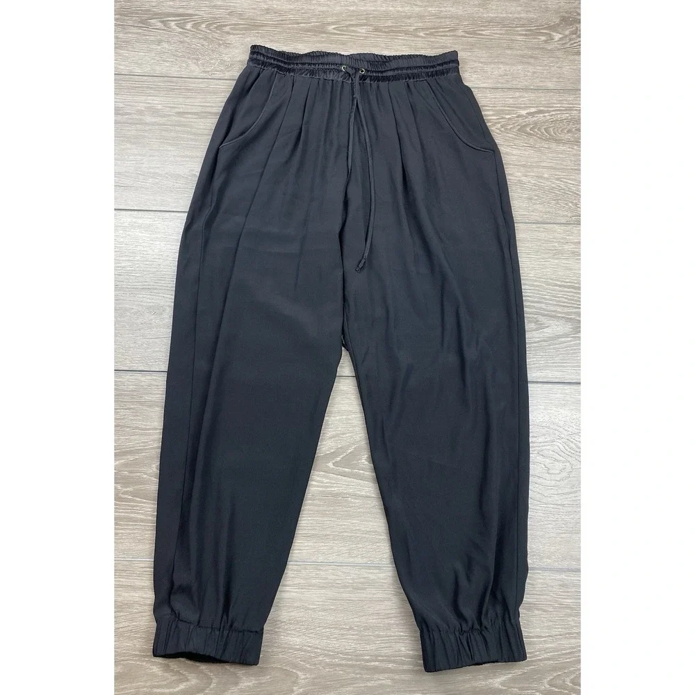 Ramy Brook Women's Silk Drawstring Jogger Pants Black Size Small‎